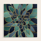 Festive, Floral Prints, Navy Blue, Teal and Gold Wood Wall Art Gallery Image 1