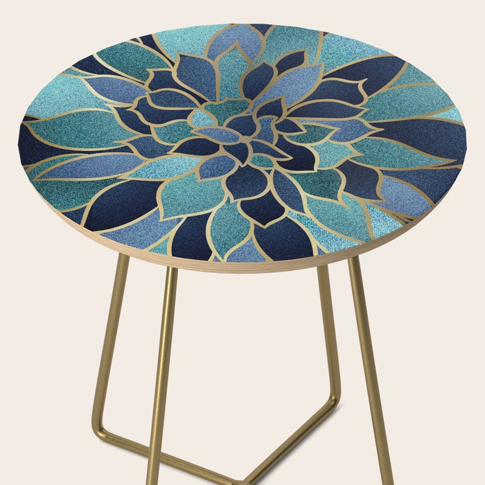 Festive, Floral Prints, Navy Blue, Teal and Gold Side Table Gallery Image 2