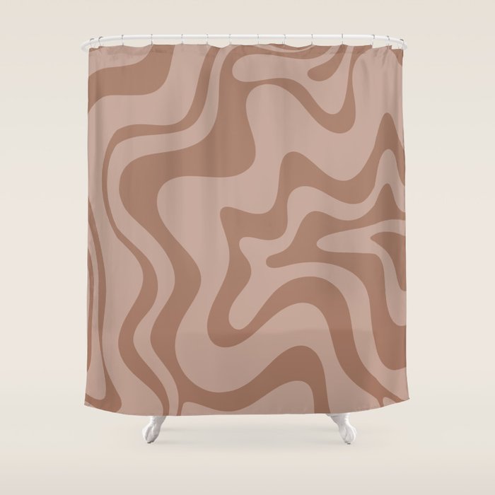 Retro Liquid Swirl Abstract Pattern in Double Mocha Shower Curtain Gallery Image 1