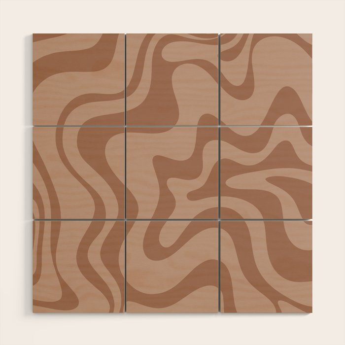 Retro Liquid Swirl Abstract Pattern in Double Mocha Wood Wall Art Gallery Image 1