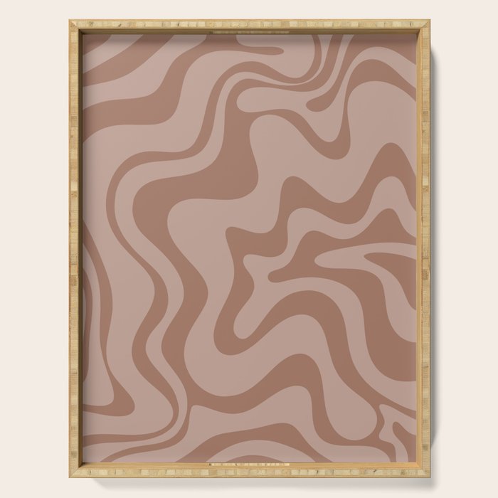 Retro Liquid Swirl Abstract Pattern in Double Mocha Serving Tray Gallery Image 1