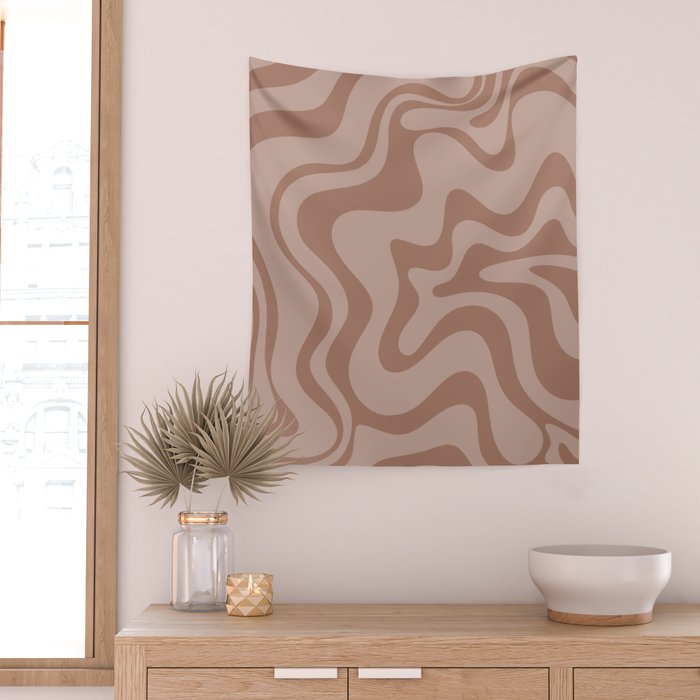 Retro Liquid Swirl Abstract Pattern in Double Mocha Wall Tapestry Gallery Image 2