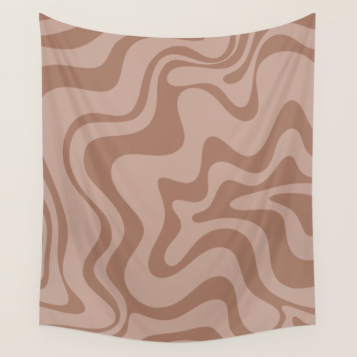 Retro Liquid Swirl Abstract Pattern in Double Mocha Wall Tapestry Gallery Image 1