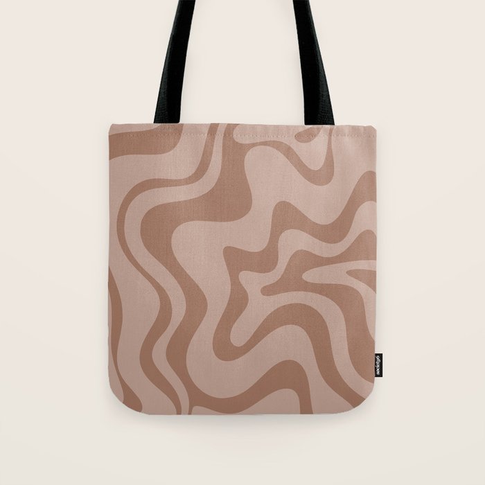 Retro Liquid Swirl Abstract Pattern in Double Mocha Tote Bag Gallery Image 1