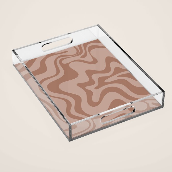 Retro Liquid Swirl Abstract Pattern in Double Mocha Acrylic Tray Gallery Image 1