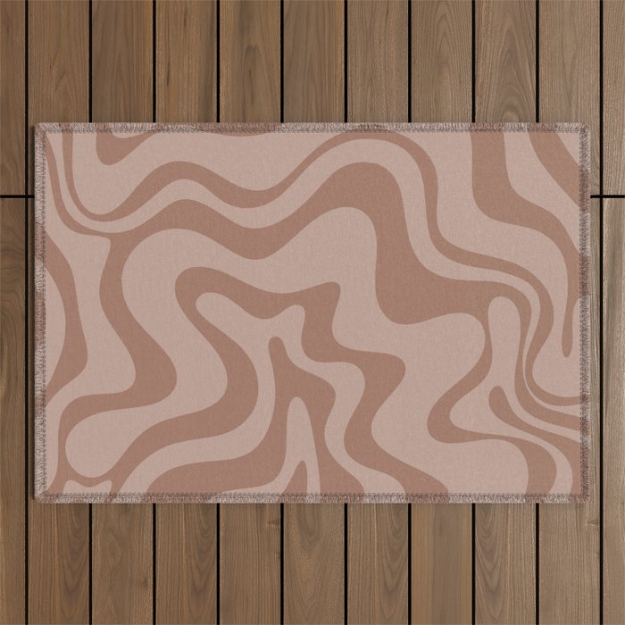 Retro Liquid Swirl Abstract Pattern in Double Mocha Outdoor Rug Gallery Image 1