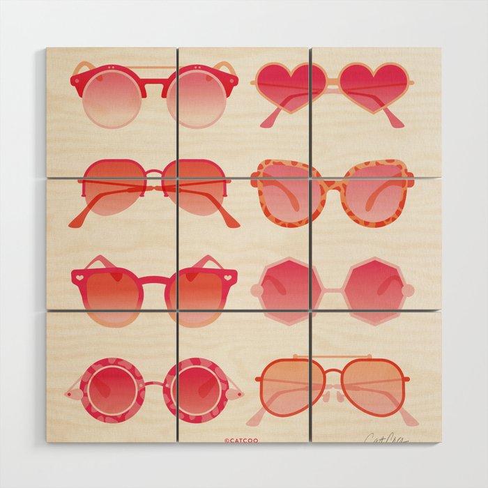 Sunglasses Collection - Pink OmbrÃ© Palette Wood Wall Art Gallery Image 1