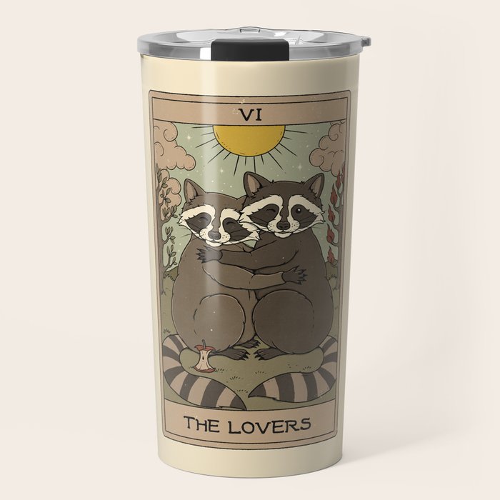 The Lovers - Raccoons Tarot Travel Mug Gallery Image 1