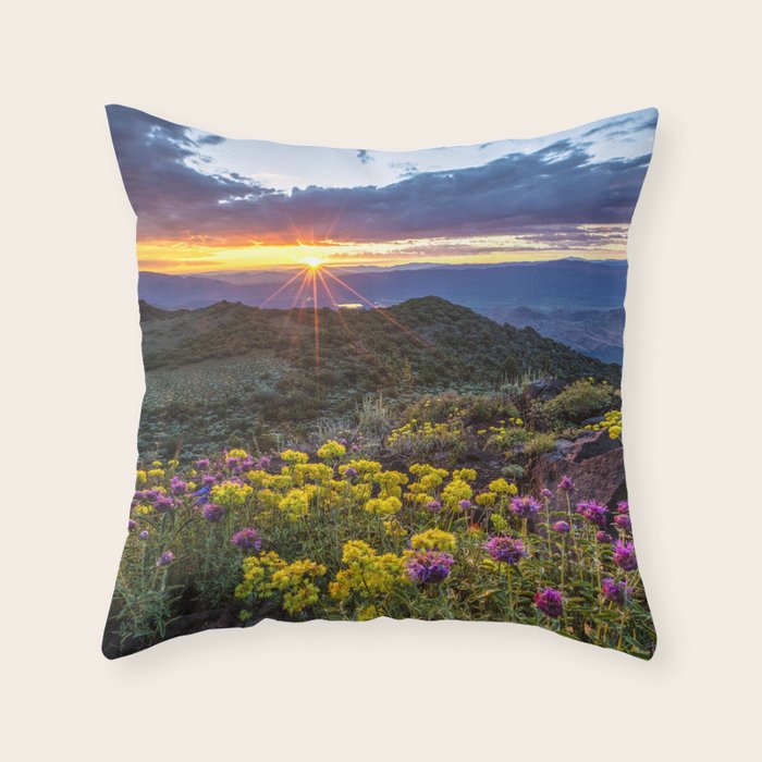 Last glimmer of mountain sunset,  Monitor Pass Topaz Lake, Nevada panoramic wildflower  photograph Throw Pillow Gallery Image 6