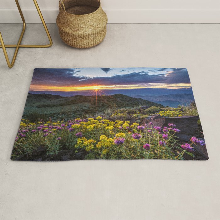 Last glimmer of mountain sunset,  Monitor Pass Topaz Lake, Nevada panoramic wildflower  photograph Rug Gallery Image 1