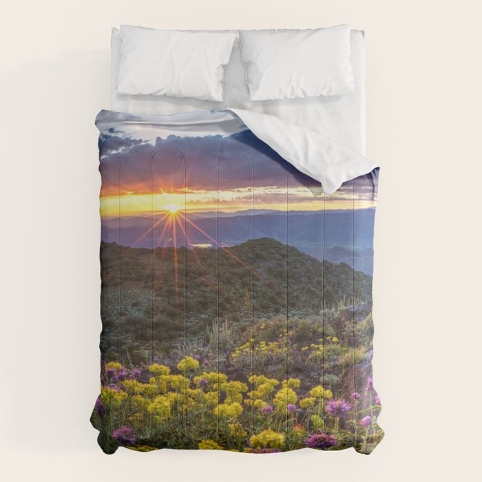 Last glimmer of mountain sunset,  Monitor Pass Topaz Lake, Nevada panoramic wildflower  photograph Comforter Gallery Image 6