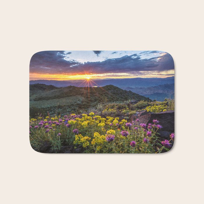 Last glimmer of mountain sunset,  Monitor Pass Topaz Lake, Nevada panoramic wildflower  photograph Bath Mat Gallery Image 1