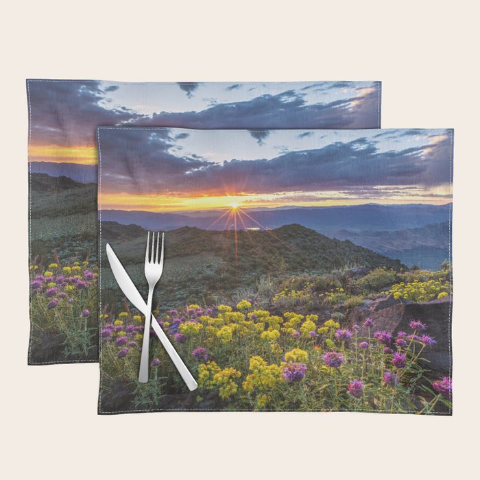 Last glimmer of mountain sunset,  Monitor Pass Topaz Lake, Nevada panoramic wildflower  photograph Placemat Gallery Image 1