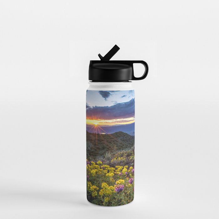 Last glimmer of mountain sunset,  Monitor Pass Topaz Lake, Nevada panoramic wildflower  photograph Water Bottle Gallery Image 1