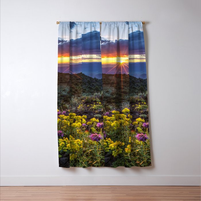 Last glimmer of mountain sunset,  Monitor Pass Topaz Lake, Nevada panoramic wildflower  photograph Window Curtain Gallery Image 3
