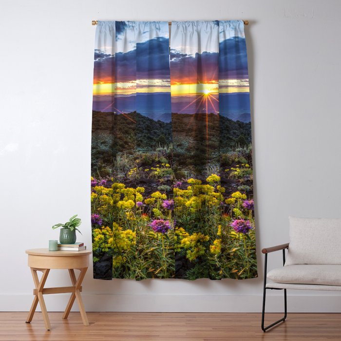 Last glimmer of mountain sunset,  Monitor Pass Topaz Lake, Nevada panoramic wildflower  photograph Window Curtain Gallery Image 5