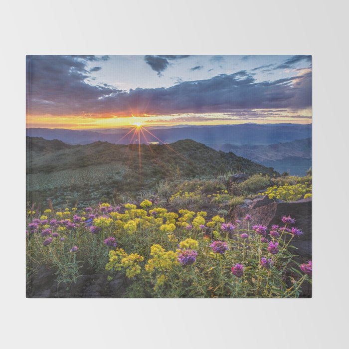 Last glimmer of mountain sunset,  Monitor Pass Topaz Lake, Nevada panoramic wildflower  photograph Throw Blanket Gallery Image 2