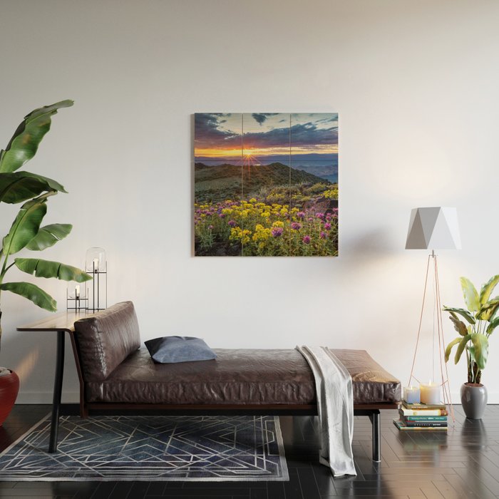 Last glimmer of mountain sunset,  Monitor Pass Topaz Lake, Nevada panoramic wildflower  photograph Wood Wall Art Gallery Image 2