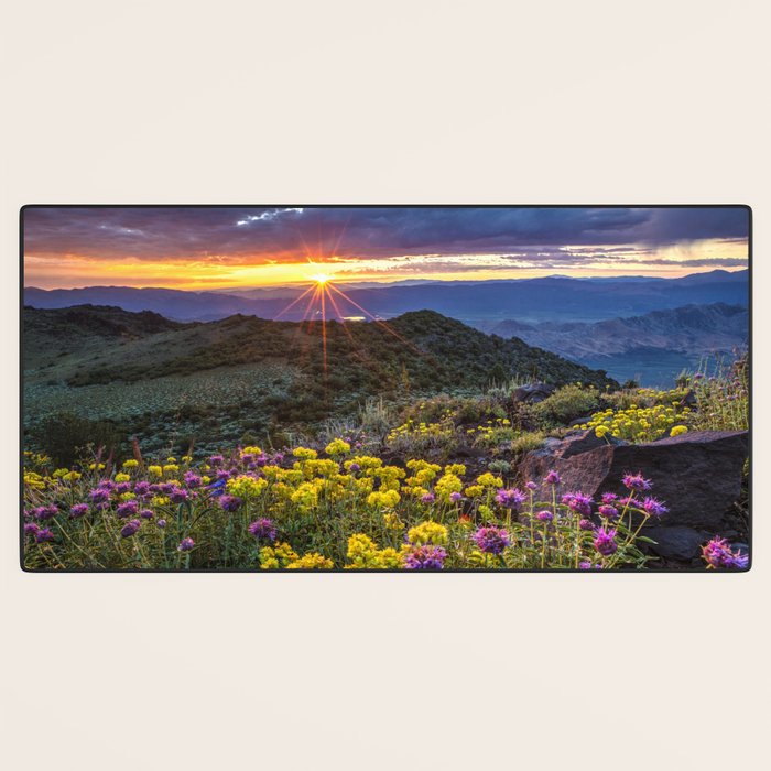 Last glimmer of mountain sunset,  Monitor Pass Topaz Lake, Nevada panoramic wildflower  photograph Desk Mat Gallery Image 3