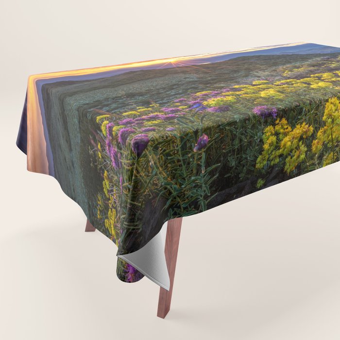 Last glimmer of mountain sunset,  Monitor Pass Topaz Lake, Nevada panoramic wildflower  photograph Tablecloth Gallery Image 1