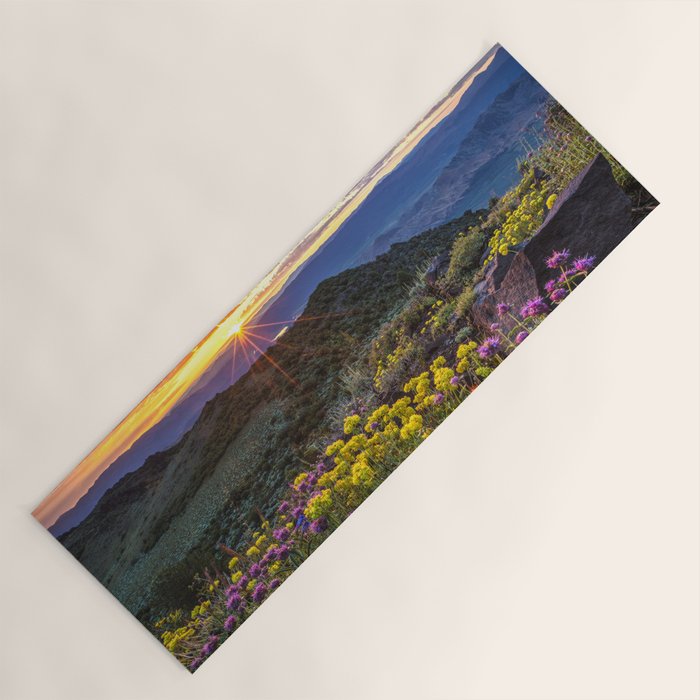 Last glimmer of mountain sunset,  Monitor Pass Topaz Lake, Nevada panoramic wildflower  photograph Yoga Mat Gallery Image 1
