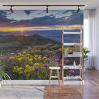Last glimmer of mountain sunset,  Monitor Pass Topaz Lake, Nevada panoramic wildflower  photograph Wall Mural Gallery Image 1
