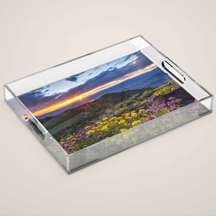 Last glimmer of mountain sunset,  Monitor Pass Topaz Lake, Nevada panoramic wildflower  photograph Acrylic Tray Gallery Image 1