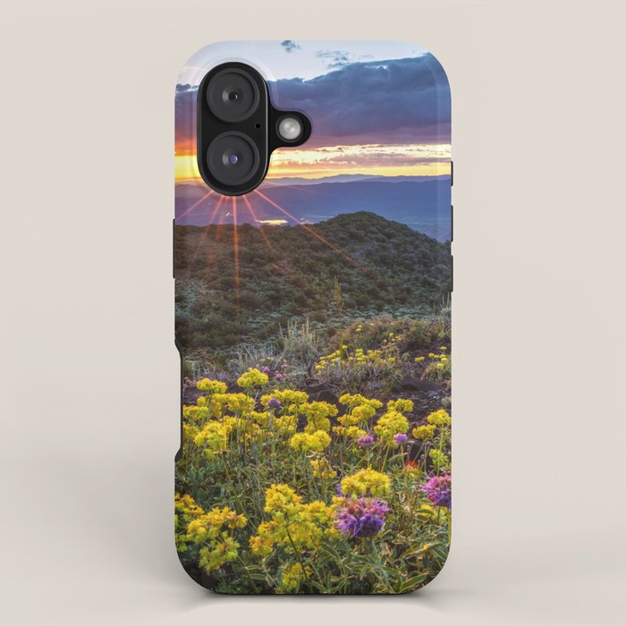Last glimmer of mountain sunset,  Monitor Pass Topaz Lake, Nevada panoramic wildflower  photograph iPhone Case Gallery Image 1