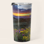 Last glimmer of mountain sunset,  Monitor Pass Topaz Lake, Nevada panoramic wildflower  photograph Travel Mug Gallery Image 3