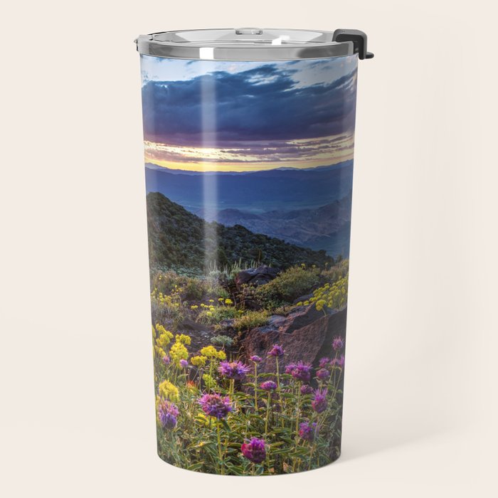 Last glimmer of mountain sunset,  Monitor Pass Topaz Lake, Nevada panoramic wildflower  photograph Travel Mug Gallery Image 2