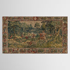 Antique 16th Century Pastoral Hunting Scene Flemish Tapestry Tablecloth Gallery Image 2