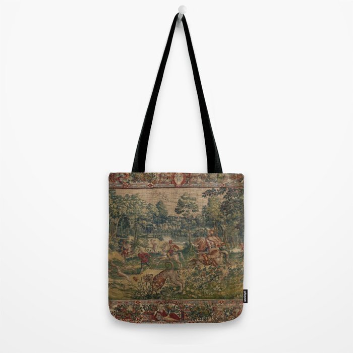 Antique 16th Century Pastoral Hunting Scene Flemish Tapestry Tote Bag Gallery Image 2