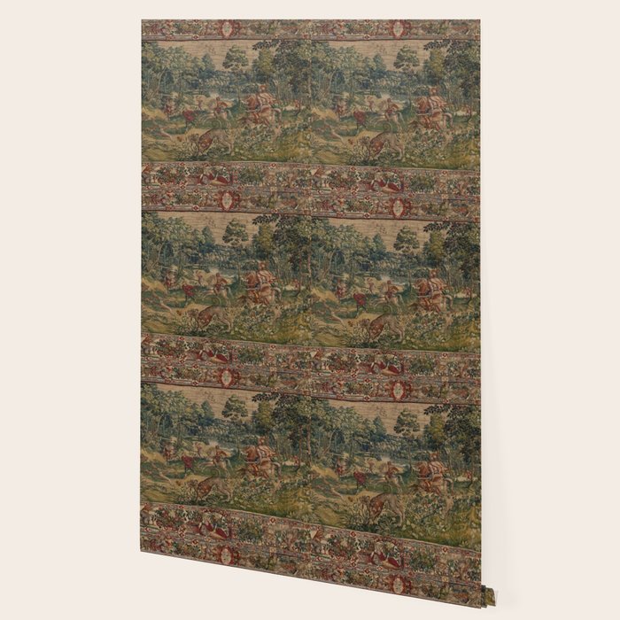 Antique 16th Century Pastoral Hunting Scene Flemish Tapestry Wallpaper Gallery Image 2