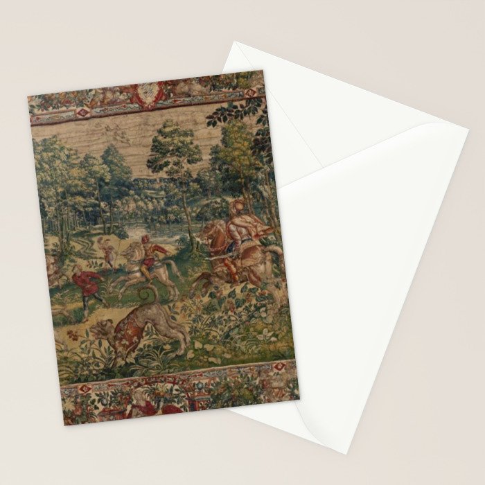 Antique 16th Century Pastoral Hunting Scene Flemish Tapestry Stationery Card Gallery Image 2