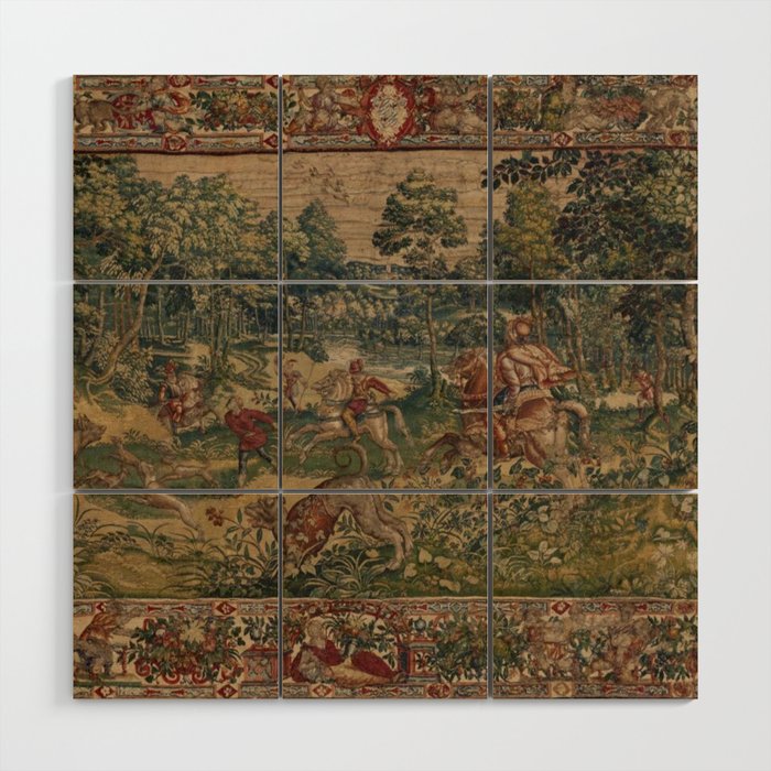 Antique 16th Century Pastoral Hunting Scene Flemish Tapestry Wood Wall Art Gallery Image 1