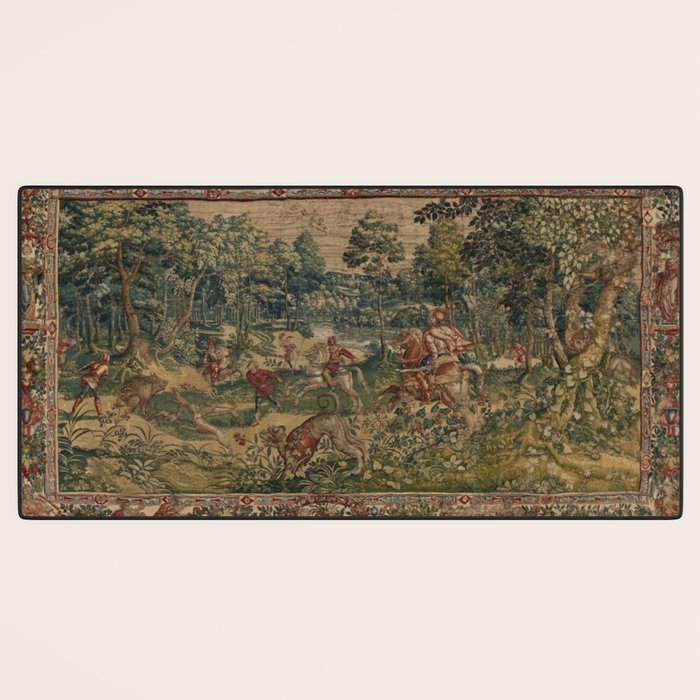 Antique 16th Century Pastoral Hunting Scene Flemish Tapestry Desk Mat Gallery Image 3