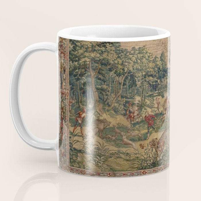 Antique 16th Century Pastoral Hunting Scene Flemish Tapestry Coffee Mug Gallery Image 3