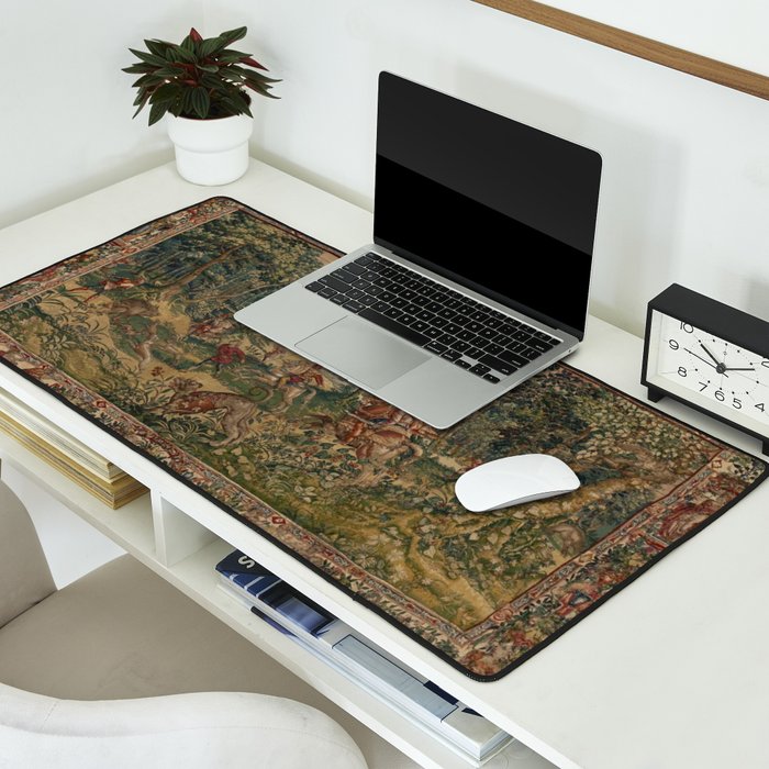 Antique 16th Century Pastoral Hunting Scene Flemish Tapestry Desk Mat Gallery Image 2