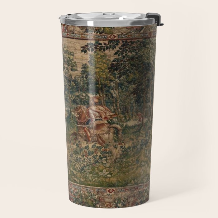 Antique 16th Century Pastoral Hunting Scene Flemish Tapestry Travel Mug Gallery Image 2