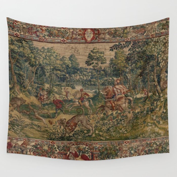 Antique 16th Century Pastoral Hunting Scene Flemish Tapestry Wall Tapestry Gallery Image 1