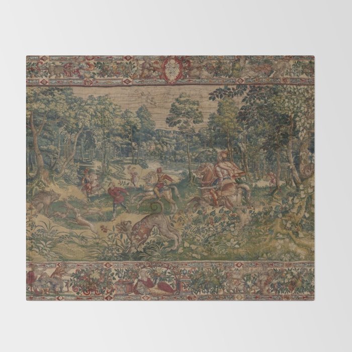 Antique 16th Century Pastoral Hunting Scene Flemish Tapestry Throw Blanket Gallery Image 2