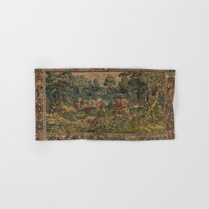 Antique 16th Century Pastoral Hunting Scene Flemish Tapestry Bath Towel Gallery Image 1