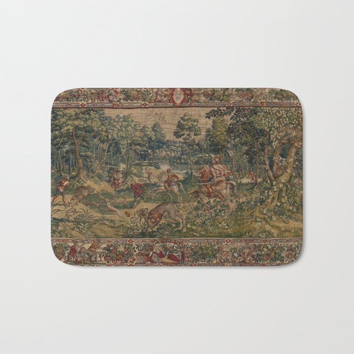 Antique 16th Century Pastoral Hunting Scene Flemish Tapestry Bath Mat Gallery Image 1