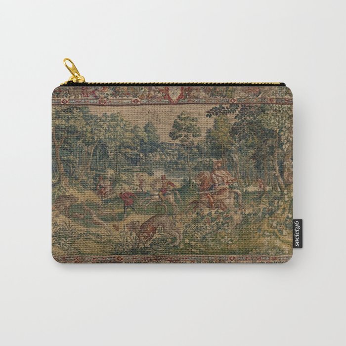 Antique 16th Century Pastoral Hunting Scene Flemish Tapestry Carry All Pouch Gallery Image 1
