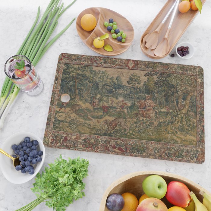 Antique 16th Century Pastoral Hunting Scene Flemish Tapestry Cutting Board Gallery Image 2