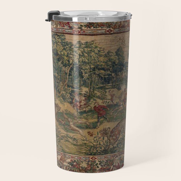 Antique 16th Century Pastoral Hunting Scene Flemish Tapestry Travel Mug Gallery Image 3