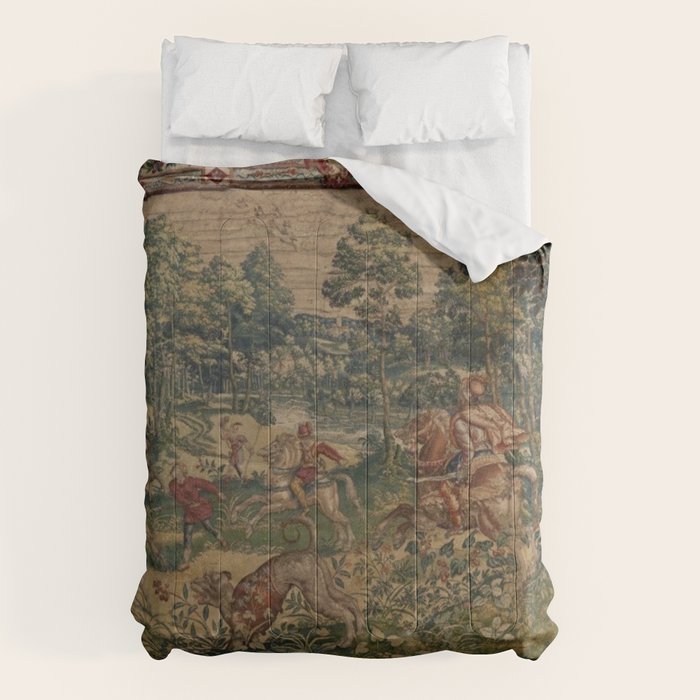 Antique 16th Century Pastoral Hunting Scene Flemish Tapestry Comforter Gallery Image 6