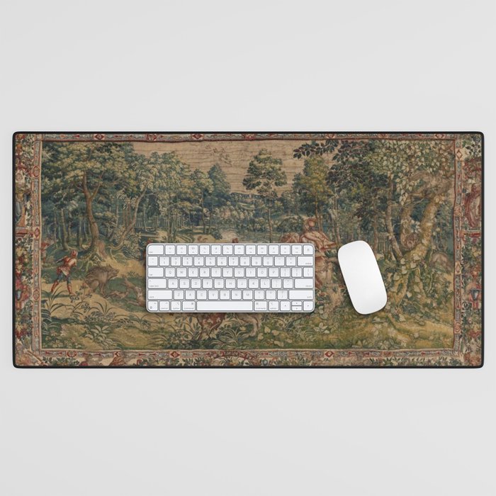 Antique 16th Century Pastoral Hunting Scene Flemish Tapestry Desk Mat Gallery Image 1