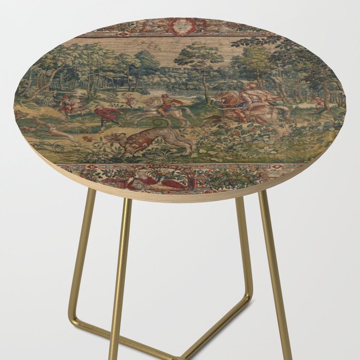Antique 16th Century Pastoral Hunting Scene Flemish Tapestry Side Table Gallery Image 2