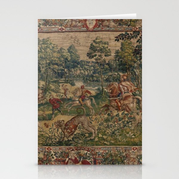 Antique 16th Century Pastoral Hunting Scene Flemish Tapestry Stationery Card Gallery Image 2